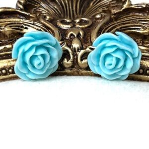 Kawaii Turquoise Rose Stud Earrings